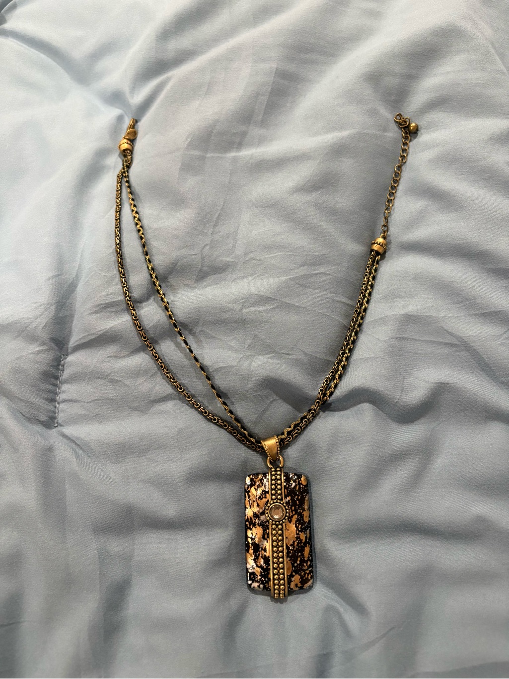 Chico's Gold And Black Speckled Pendant Necklace